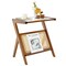Costway Rattan Side Table Bamboo Accent Bedside Table with Tempered Glass Top Walnut/Natural